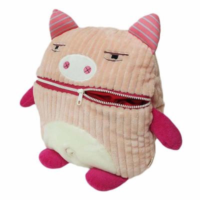 Jouet rose ISO9001 de peluche de velours côtelé de bouche de tirette d'oreiller de main de porc