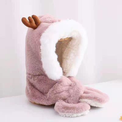 Chapeau d'oreille intégré par écharpe chaude de l'hiver des beaux d'Antler de peluche enfants de chapeau