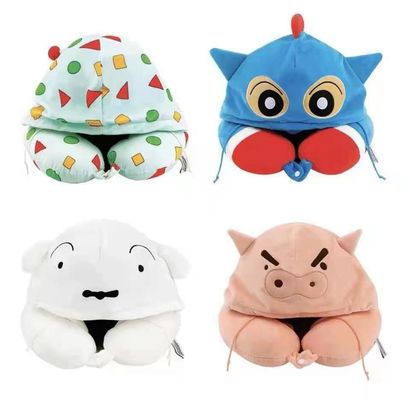 Décor mignon de maison de peluche de peluche de peluche de cou d'oreiller de voiture en U à capuchon portative de voyage