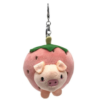 jouets à chaînes principaux de peluche de visage animal de fraise de bande dessinée de 10cm pour des clés de voiture