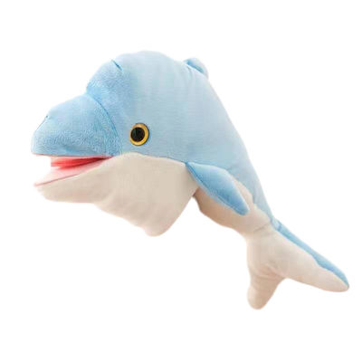 La peluche de marionnette de main de dauphin joue la marionnette ouverte de gant de bouche pour l'enfant de parent